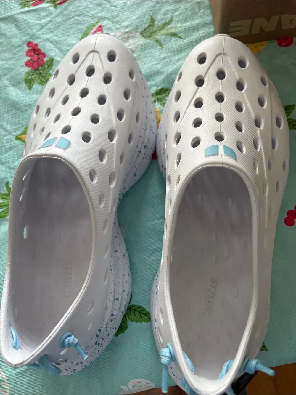 KANE White Slip-On Athletic Clogs with Light Blue Accents